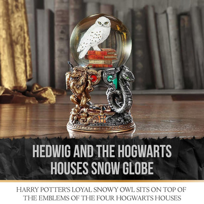 Hedwig Harry Potter Snow Globe with Hogwarts House Emblems Magical Collectible Piece