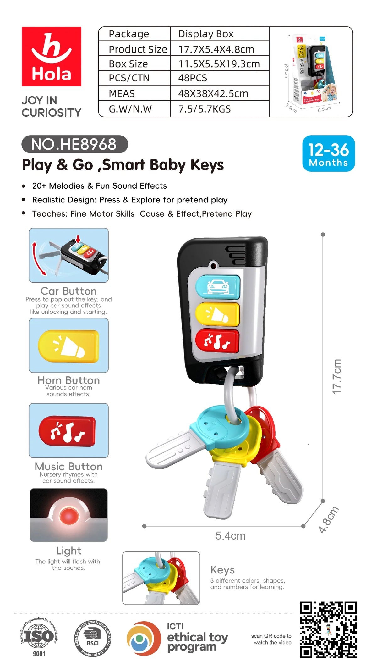 Hola Play & Go Smart  Baby Keys with Light (12-36 Months)