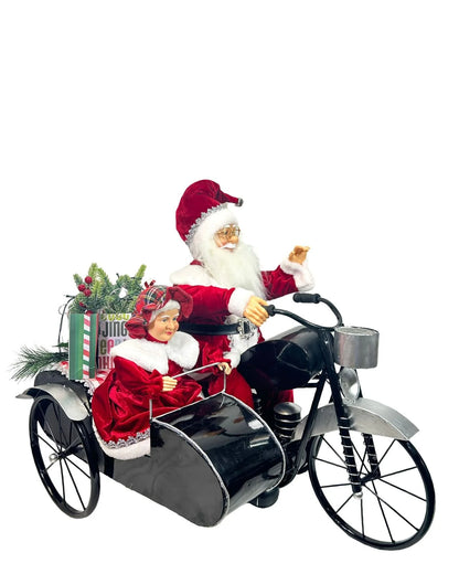Luxury Musical Santa Riding Motorcycle With Mrs. Claus – Musical, Hand Movement & LED Christmas Decoration (BIG SIZE)