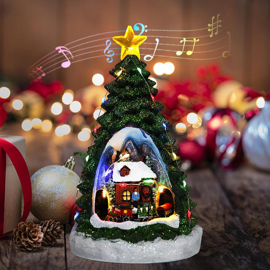 Christmas Tree shaped showpiece with rotating train  with light and music