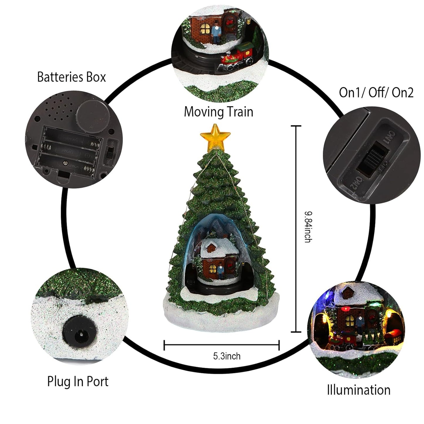 Christmas Tree shaped showpiece with rotating train  with light and music