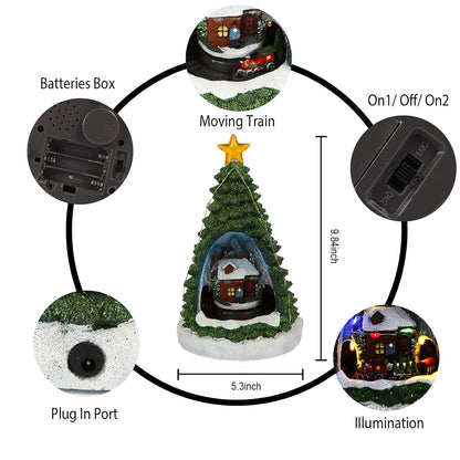 Christmas Tree shaped showpiece with rotating train  with light and music