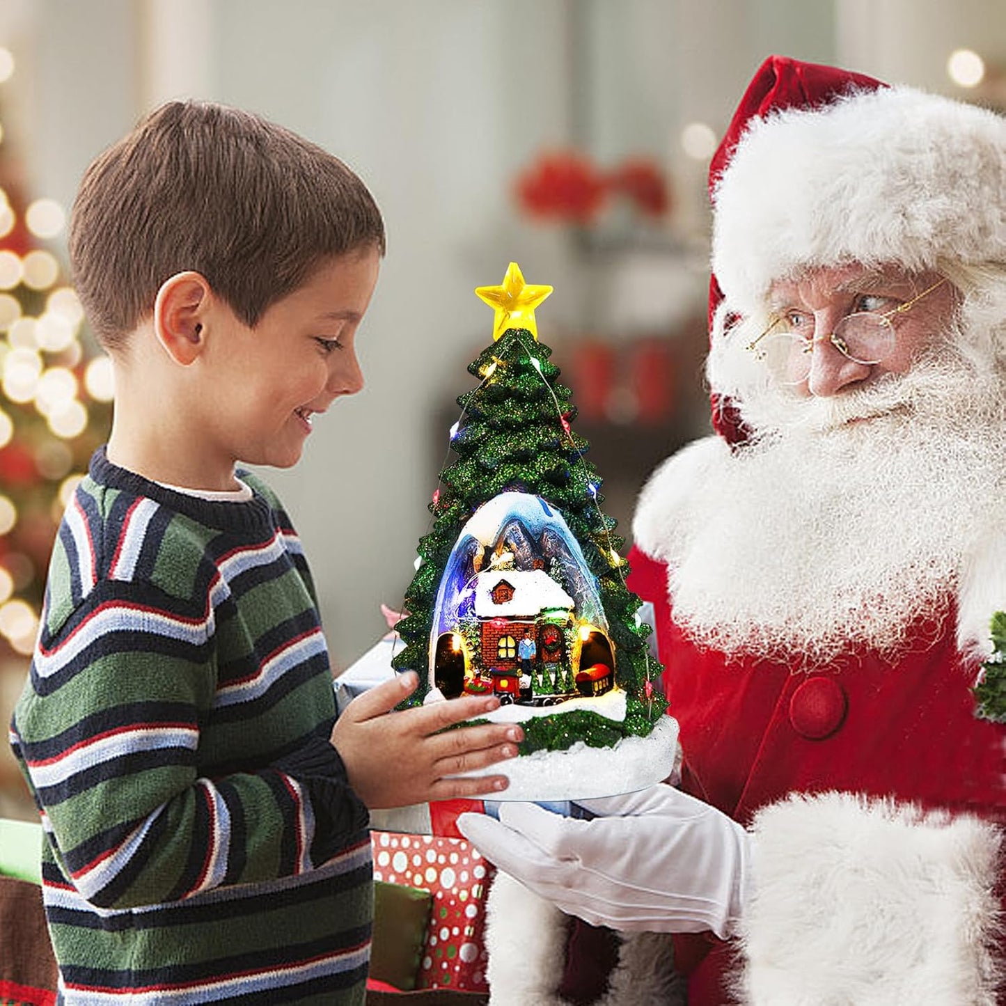 Christmas Tree shaped showpiece with rotating train  with light and music