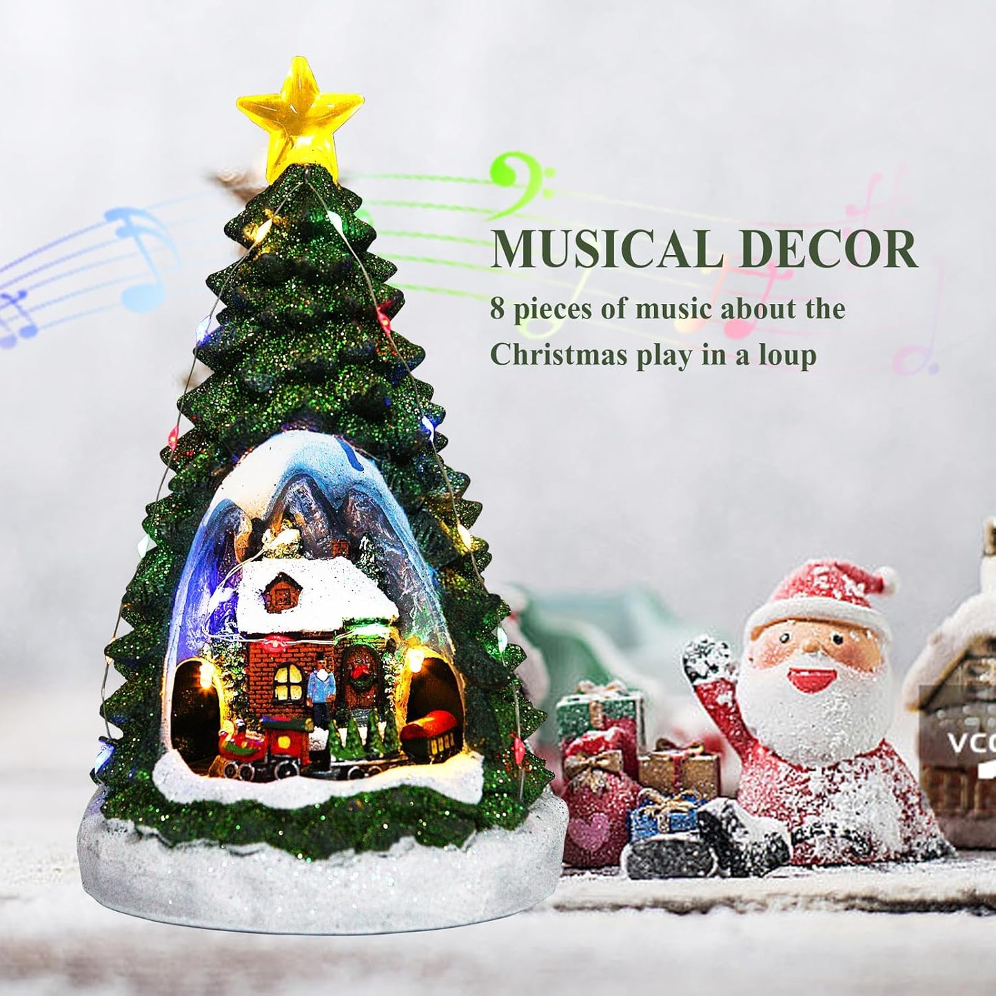 Christmas Tree shaped showpiece with rotating train  with light and music