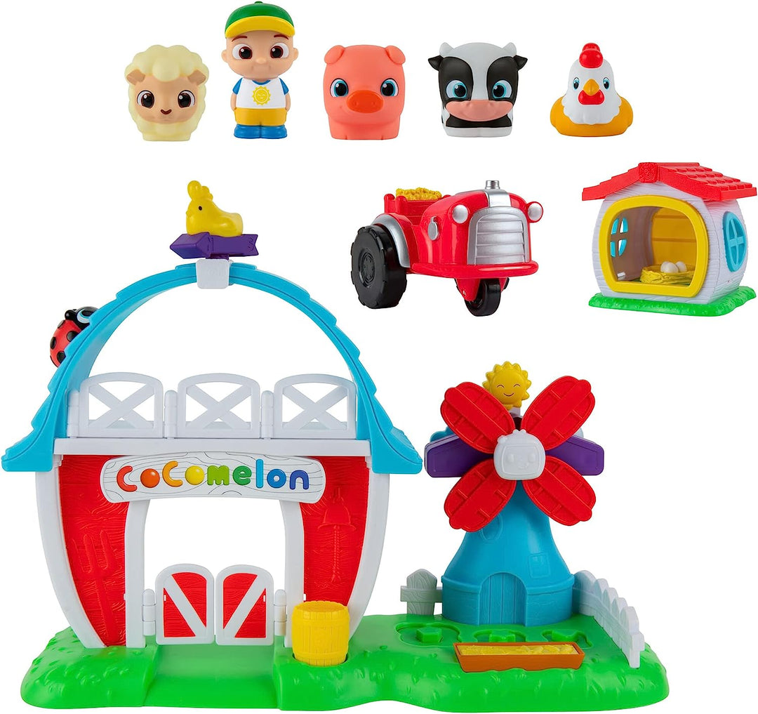 CoComelon Petting Farm Playset - Features a Farmer Figure JJ, Barn Animals, Barn Facade with Windmill, Hen House, Tractor - Sounds and Phrases - Musical -Toys for Kids, Toddlers, and Preschoolers