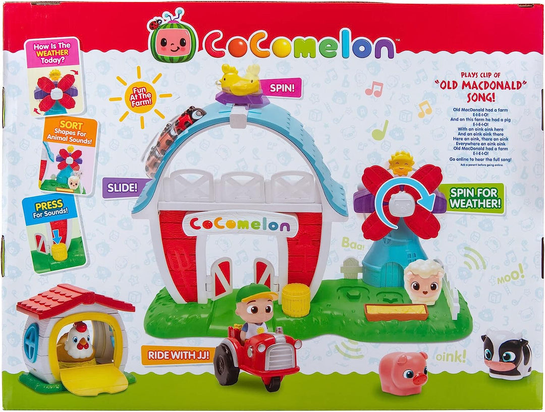 CoComelon Petting Farm Playset - Features a Farmer Figure JJ, Barn Animals, Barn Facade with Windmill, Hen House, Tractor - Sounds and Phrases - Musical -Toys for Kids, Toddlers, and Preschoolers