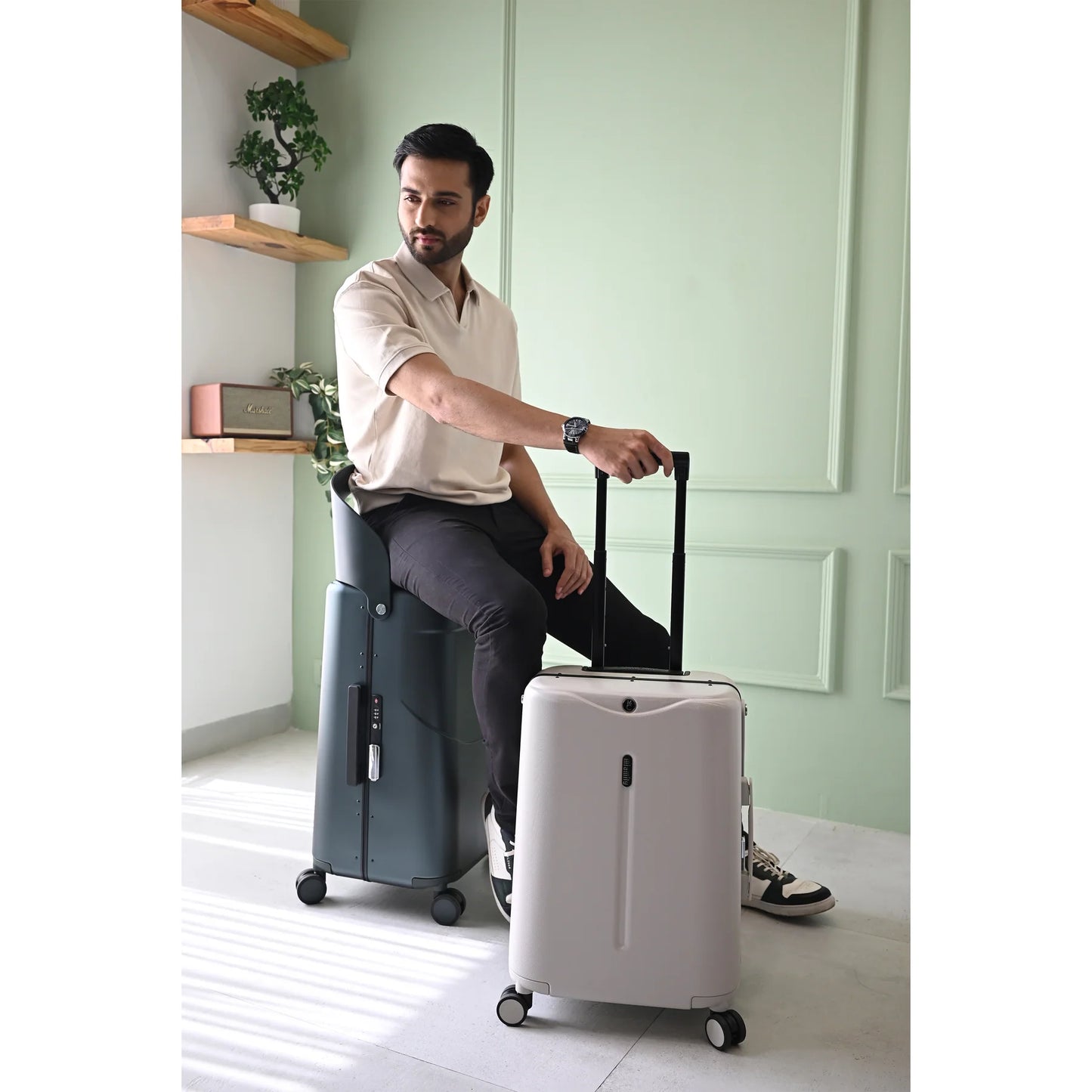 MIAMILY MIST GREY RIDE-ON TROLLEY CARRY-ON LUGGAGE 18 INCHES