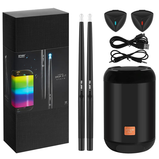 Virtual Air Drum Kit with Bluetooth RGB Speaker, Motion-Sensor Drumsticks & Foot Pedals – Portable Electronic Drum Set for Kids, Teens & Adults