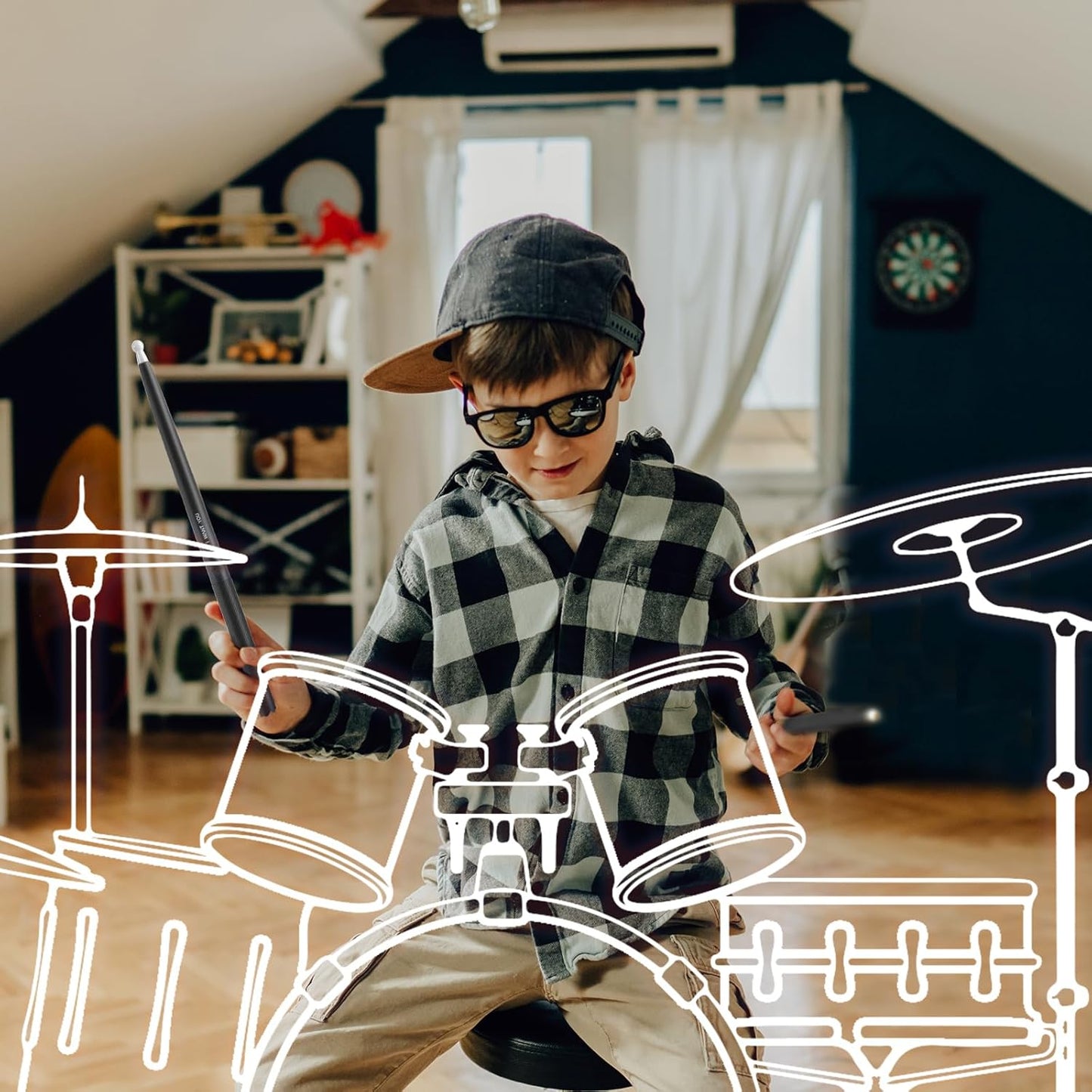 Virtual Air Drum Kit with Bluetooth RGB Speaker, Motion-Sensor Drumsticks & Foot Pedals – Portable Electronic Drum Set for Kids, Teens & Adults
