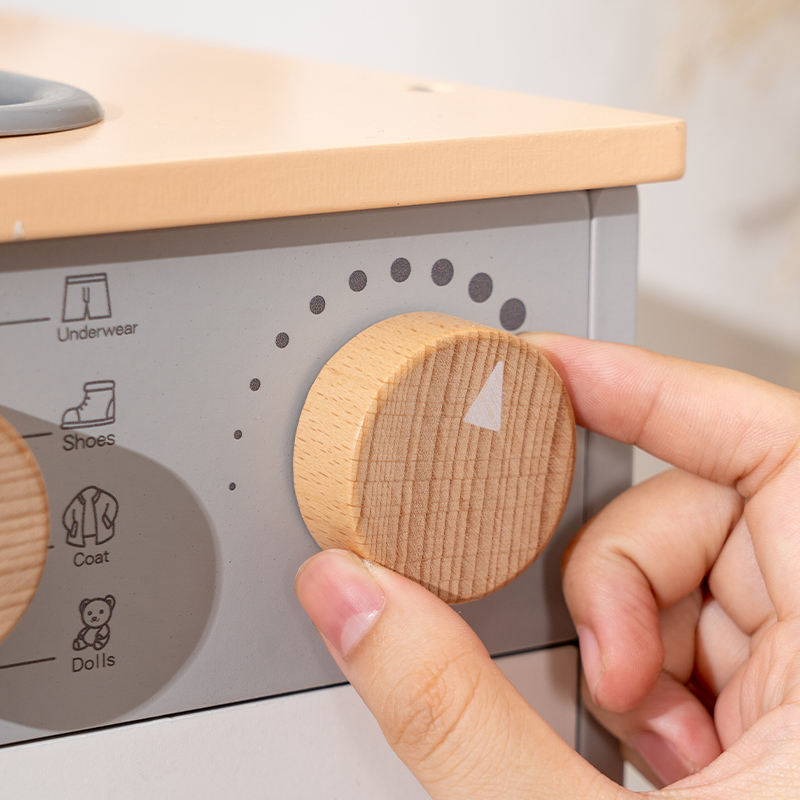 Wooden Kids Laundry Playset with Washing Machine, Sink, Ironing Table & Hangers – Pretend Play Household Toy Set for Children