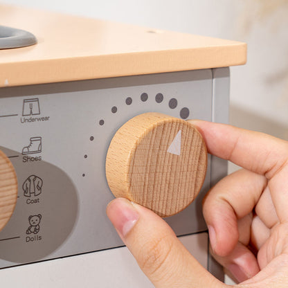 Wooden Kids Laundry Playset with Washing Machine, Sink, Ironing Table & Hangers – Pretend Play Household Toy Set for Children