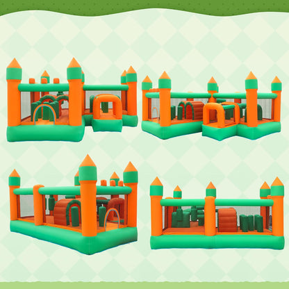 Large Inflatable Bounce House for Kids – Multi-Activity Castle with Obstacle Course, Punching Columns, Crawl Tunnel & Spacious Jump Arena (Holds 5 Kids, 159 kg Capacity)