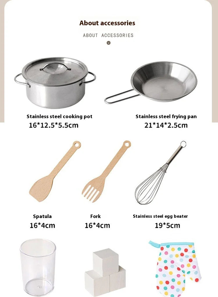 Wooden Play Kitchen with Lights & Sounds – Pretend Play Kitchen Set with Oven, Microwave, Ice Dispenser & Stainless Steel Cookware