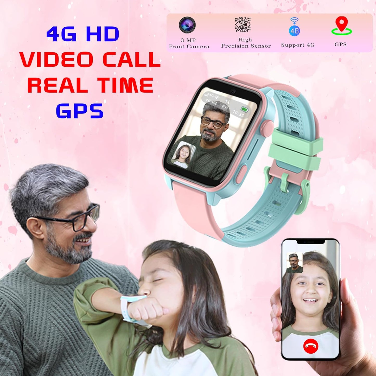 SPIKY Gnome 4G Calling Waterproof Kids Smartwatch |GPS Tracking, Video Call, Calling Watch, Games, Geo-Fencing, SOS - BLUE