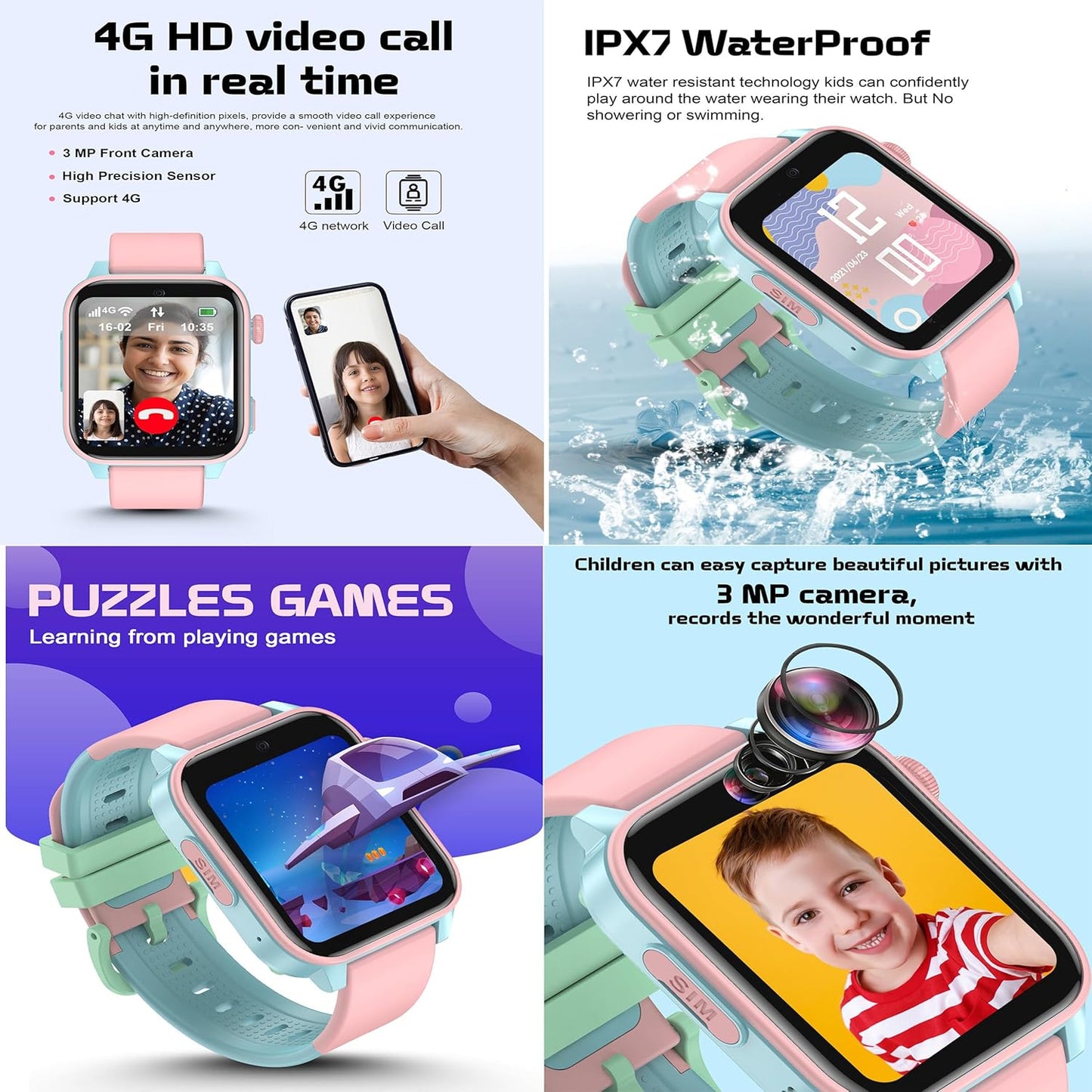 SPIKY Gnome 4G Calling Waterproof Kids Smartwatch |GPS Tracking, Video Call, Calling Watch, Games, Geo-Fencing, SOS - BLUE