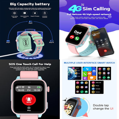 SPIKY Gnome 4G Calling Waterproof Kids Smartwatch |GPS Tracking, Video Call, Calling Watch, Games, Geo-Fencing, SOS - BLUE