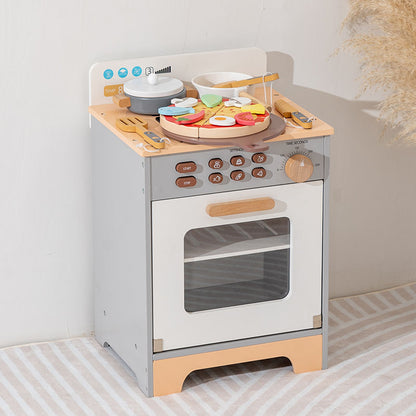Wooden Pretend Play Pizza Oven Kitchen Set for Kids with Cooking Utensils & Food Accessories – Montessori Role Play Toy