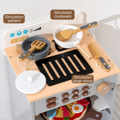 Wooden Pretend Play Pizza Oven Kitchen Set for Kids with Cooking Utensils & Food Accessories – Montessori Role Play Toy