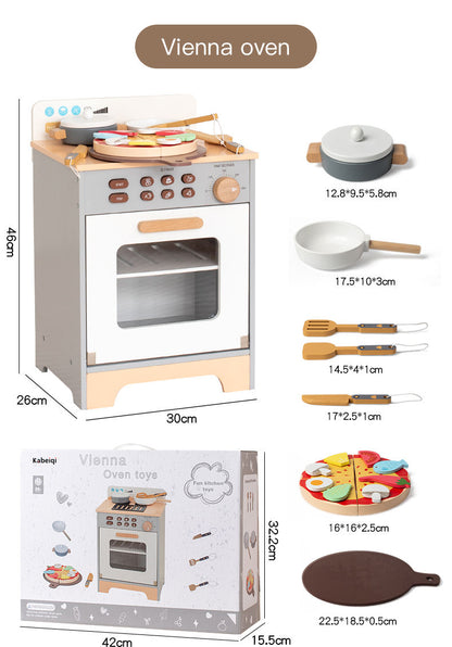 Wooden Pretend Play Pizza Oven Kitchen Set for Kids with Cooking Utensils & Food Accessories – Montessori Role Play Toy