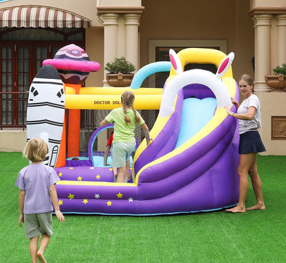 Space Theme Inflatable Bouncy Castle with Slide for Kids | 300 x 280 x 210 cm Indoor & Outdoor Bounce House with Air Blower & Carry Bag