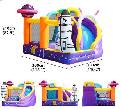 Space Theme Inflatable Bouncy Castle with Slide for Kids | 300 x 280 x 210 cm Indoor & Outdoor Bounce House with Air Blower & Carry Bag