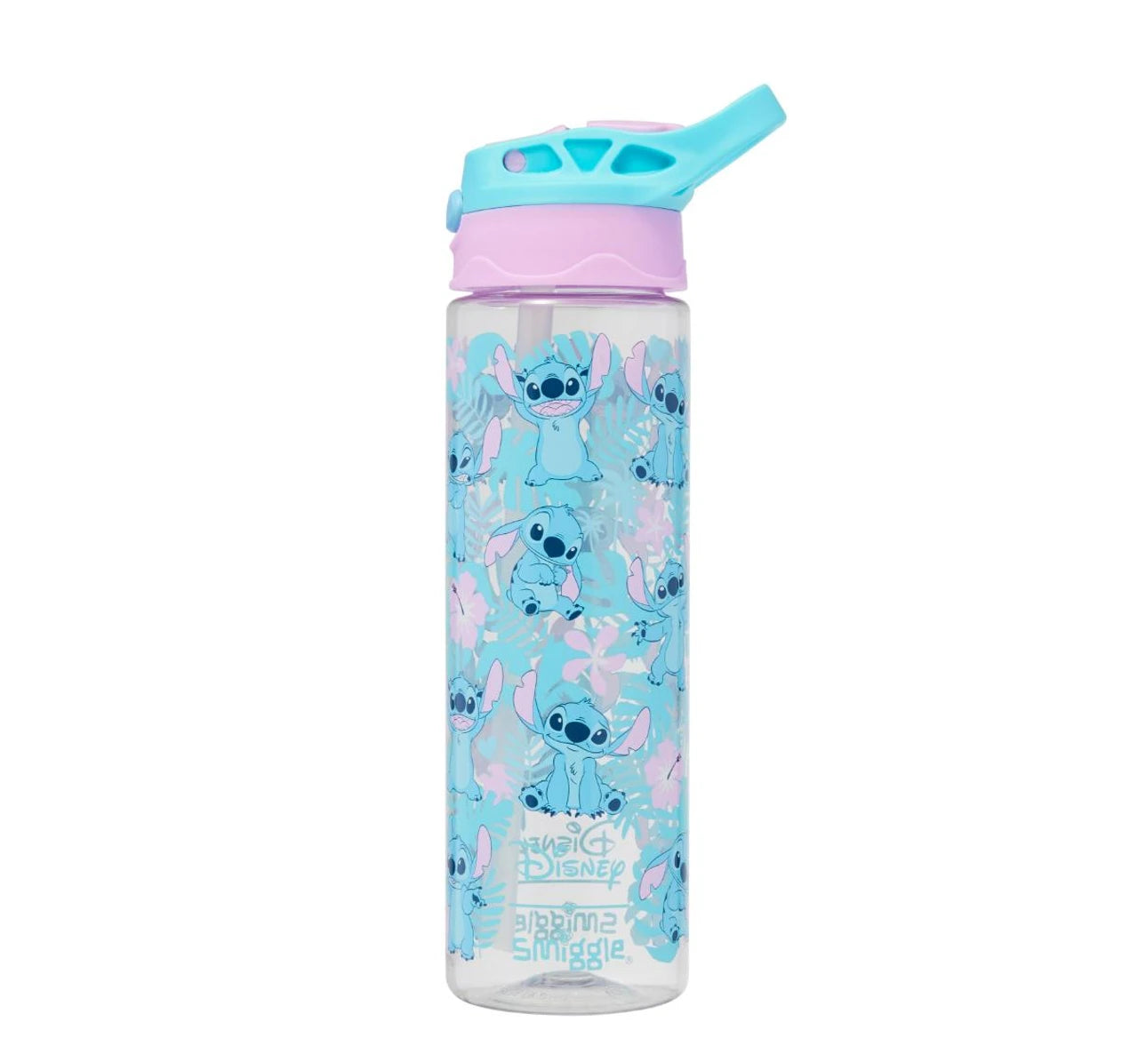 Smiggle 650ml Kids Water Bottle with Flip Straw, Leak-Proof Lid & Carry Handle – Stitch
