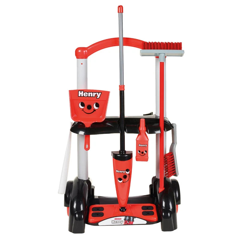 Casdon Henry Cleaning Trolley Toy Set with Mop, Broom and Cleaning Accessories