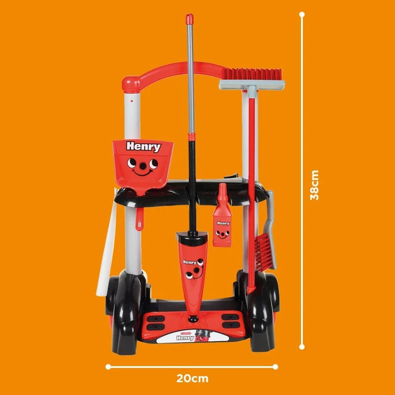 Casdon Henry Cleaning Trolley Toy Set with Mop, Broom and Cleaning Accessories