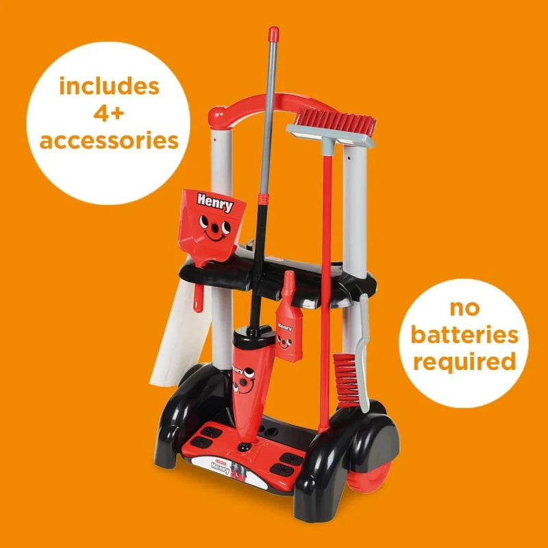 Casdon Henry Cleaning Trolley Toy Set with Mop, Broom and Cleaning Accessories