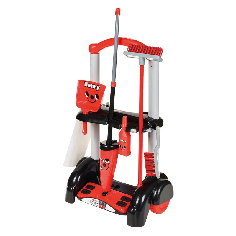 Casdon Henry Cleaning Trolley Toy Set with Mop, Broom and Cleaning Accessories
