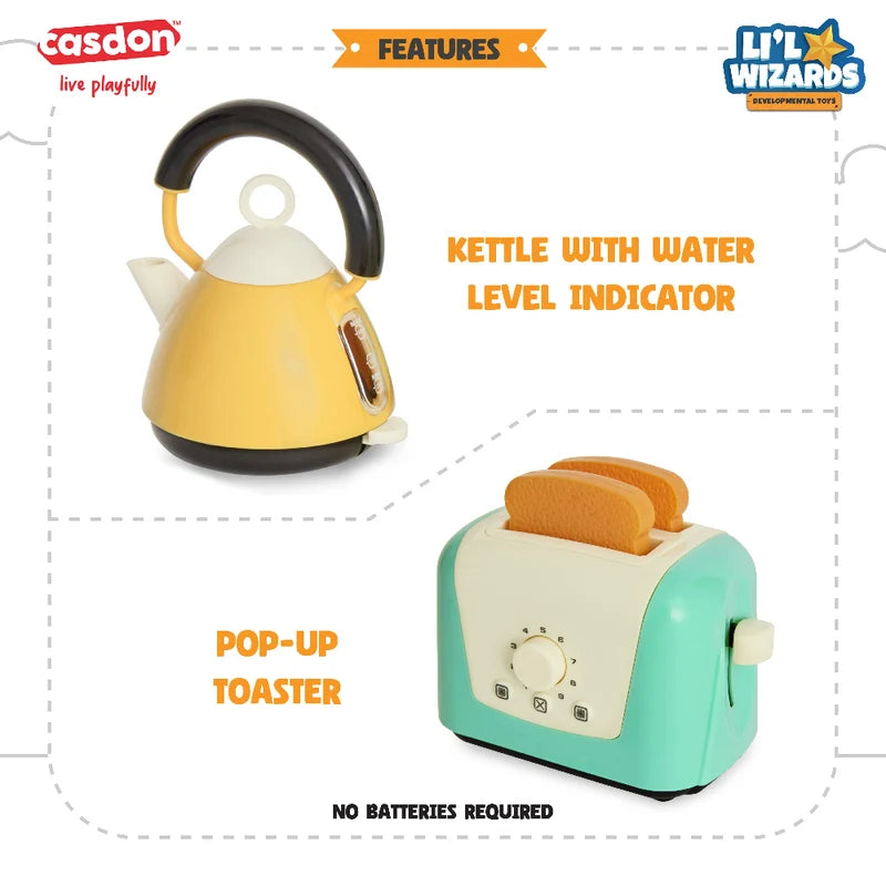 Casdon Toaster and Kettle Toy Set with Pop-Up Toaster and Play Toast