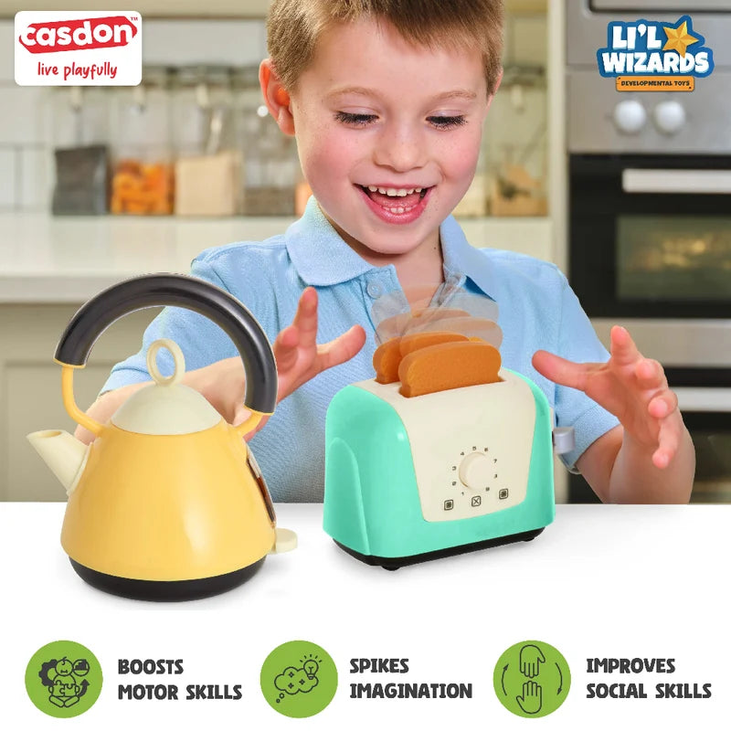 Casdon Toaster and Kettle Toy Set with Pop-Up Toaster and Play Toast