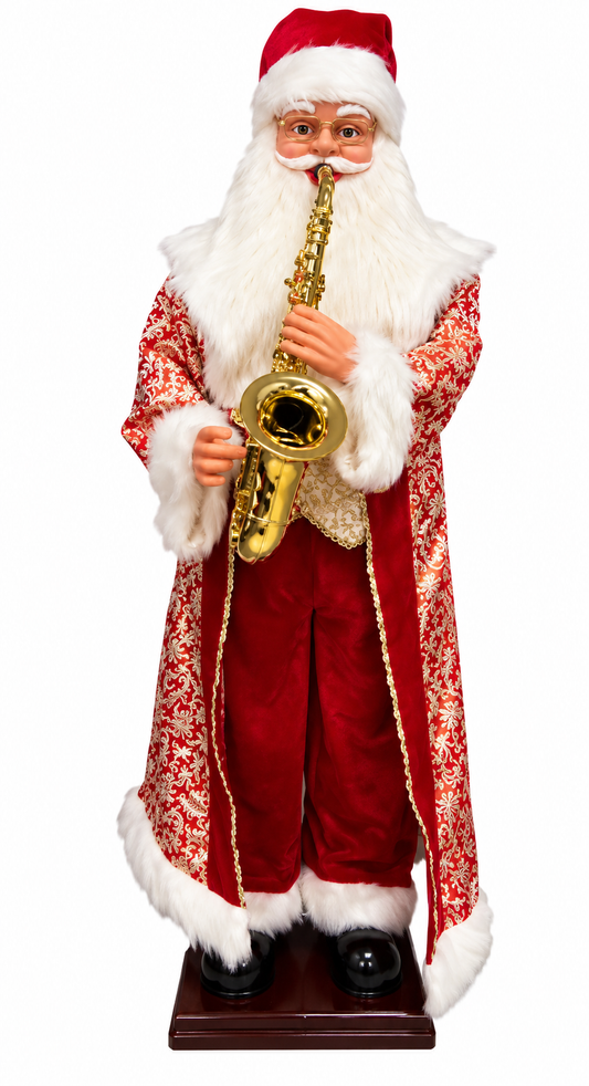 Life-Size Musical Santa Claus Playing Saxophone with Animated Movement – 6 ft (180 cm) Christmas Figure