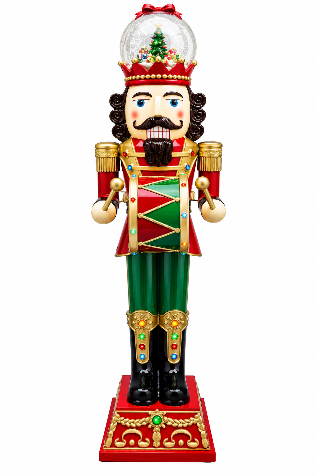 Light-Up Nutcracker with Snow Globe Crown & Drum – Tall Christmas Decoration