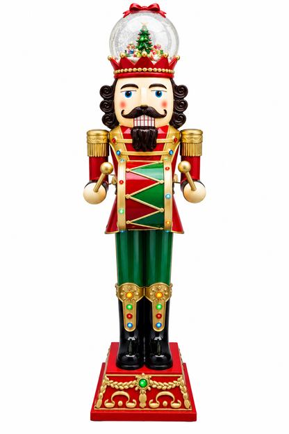 Light-Up Nutcracker with Snow Globe Crown & Drum – Tall Christmas Decoration