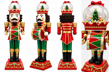 Light-Up Nutcracker with Snow Globe Crown & Drum – Tall Christmas Decoration