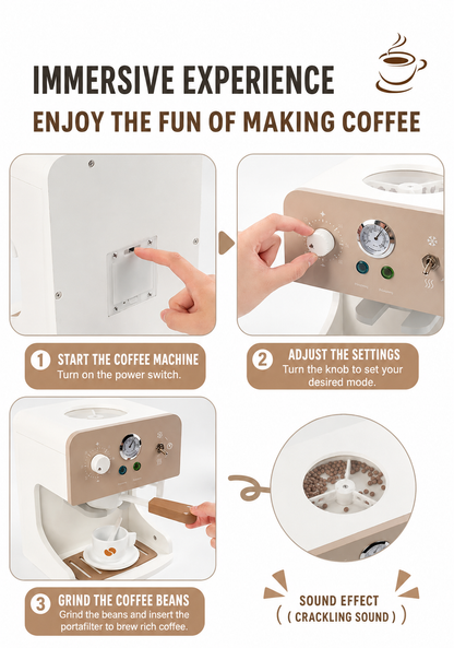 Premium Wooden Espresso Coffee Machine Toy Set | Interactive Barista Pretend Play Café for Kids
