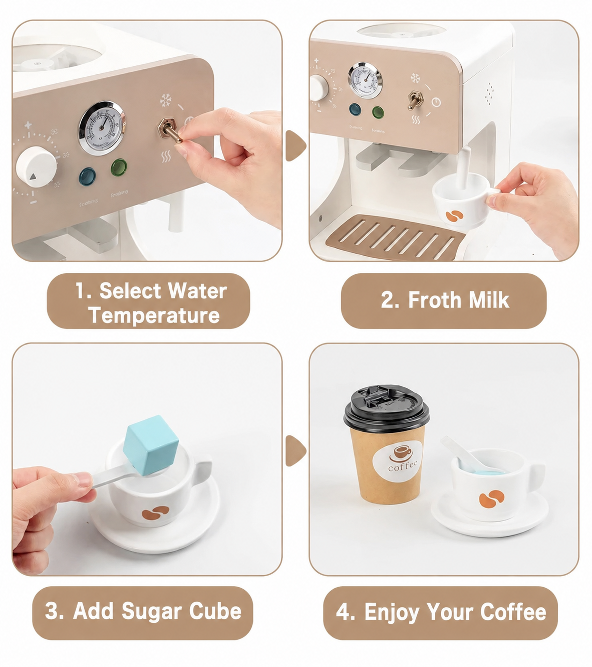 Premium Wooden Espresso Coffee Machine Toy Set | Interactive Barista Pretend Play Café for Kids
