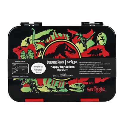 Smiggle Medium Bento Lunch Box for Kids | Leakproof Multi-Compartment Food Storage Box for School - JURASSIC PARK