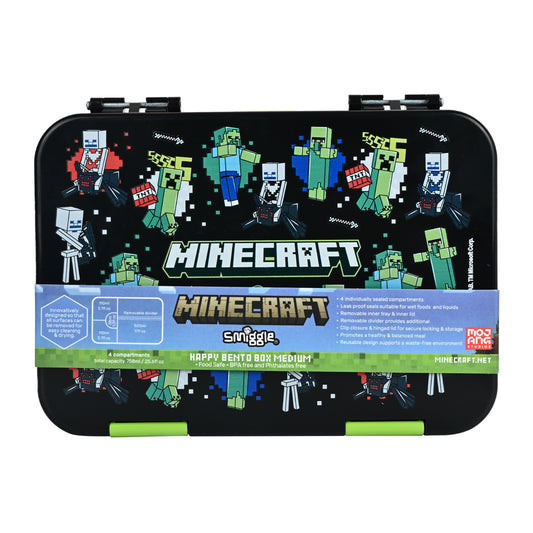 Smiggle Medium Bento Lunch Box for Kids | Leakproof Multi-Compartment Food Storage Box for School - MINECRAFT