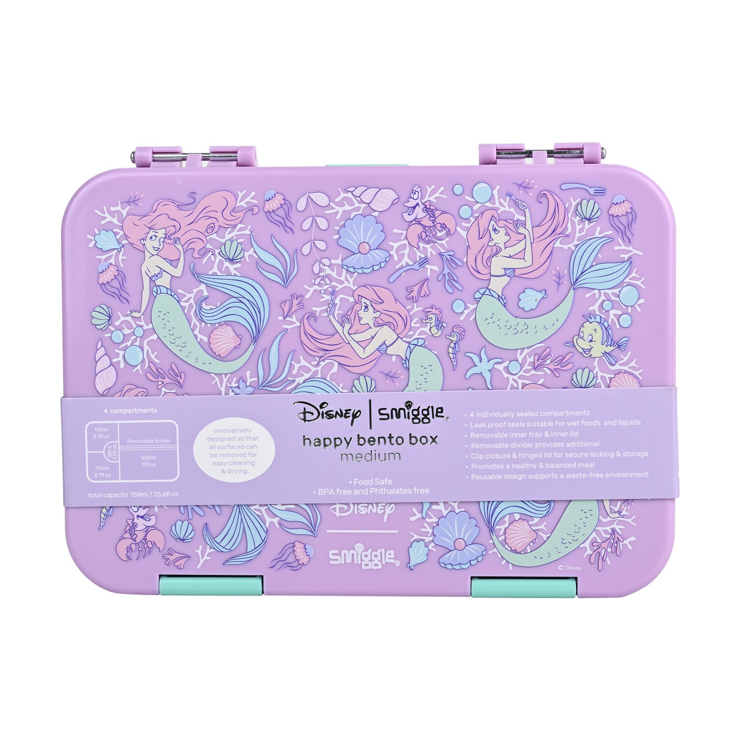 Smiggle Medium Bento Lunch Box for Kids | Leakproof Multi-Compartment Food Storage Box for School - PRINCESS