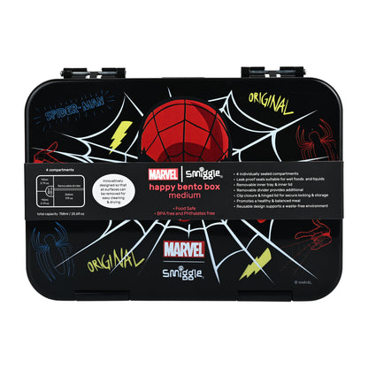 Smiggle Medium Bento Lunch Box for Kids | Leakproof Multi-Compartment Food Storage Box for School - SPIDER MAN