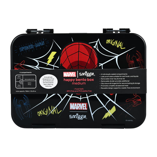 Smiggle Medium Bento Lunch Box for Kids | Leakproof Multi-Compartment Food Storage Box for School - SPIDER MAN