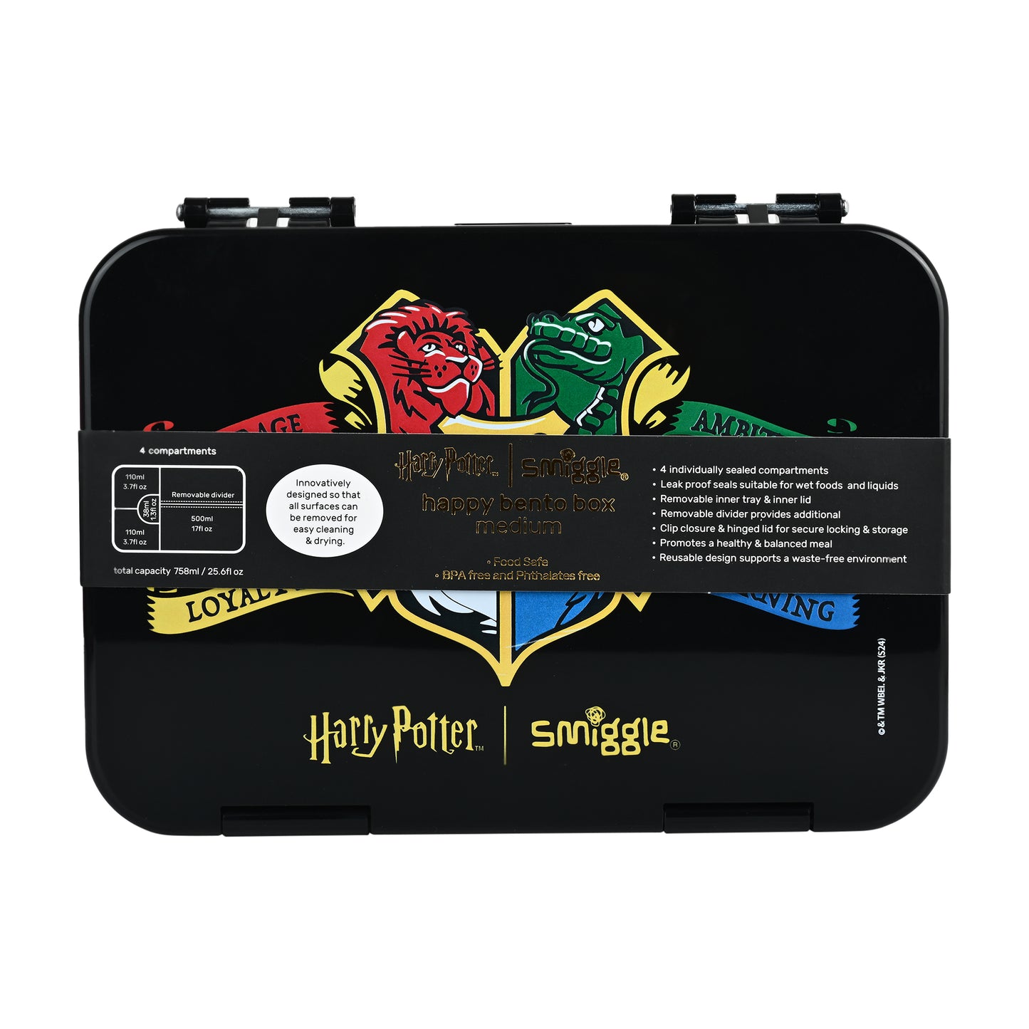 Smiggle Medium Bento Lunch Box for Kids | Leakproof Multi-Compartment Food Storage Box for School - HARRY POTTER