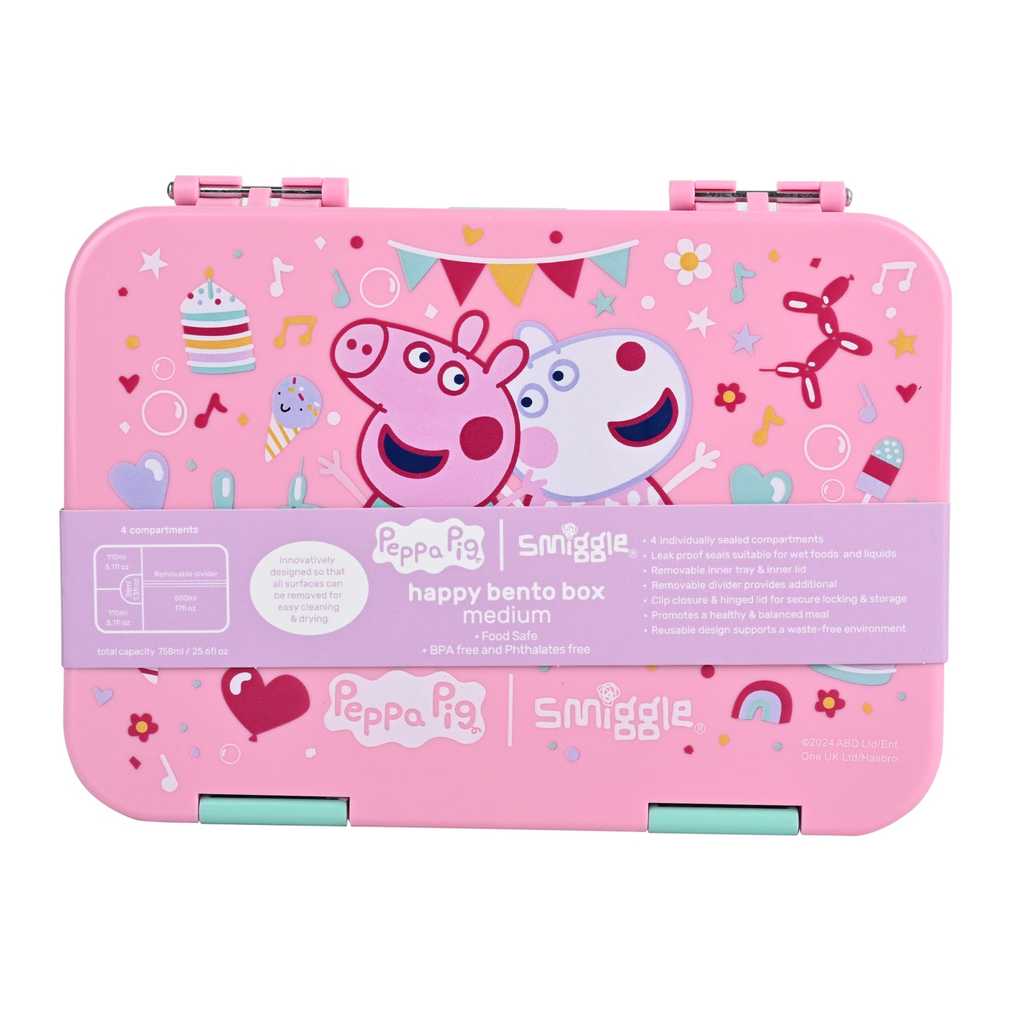 Smiggle Medium Bento Lunch Box for Kids | Leakproof Multi-Compartment Food Storage Box for School - PEPPA PIG