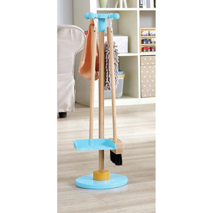 Hape Wooden Cleaning Play Set for Kids with Broom, Mop, Duster & Storage Stand Pretend Play Toy