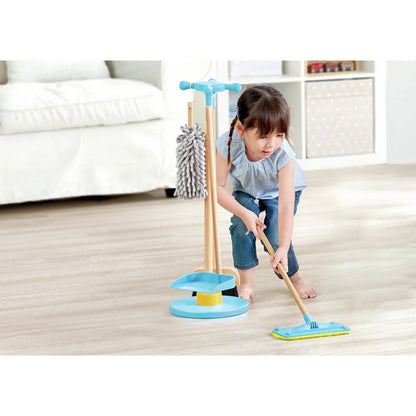 Hape Wooden Cleaning Play Set for Kids with Broom, Mop, Duster & Storage Stand Pretend Play Toy