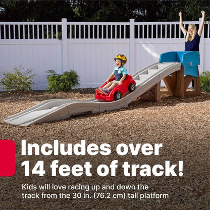Step2 Extreme Thrill Coaster for Kids, 14-Foot Backyard Roller Coaster Ride-On Toy with Car and Elevated Track for Outdoor Fun – Dashing Red