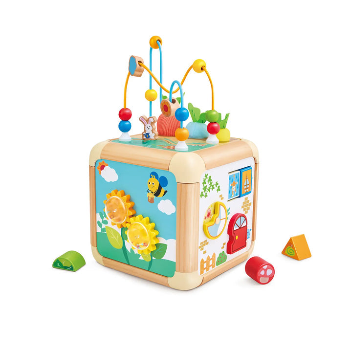 Hape Green Thumbs Wooden Activity Cube 6-in-1 Learning Toy with Bead Maze, Shape Sorter & Sensory Play for Toddlers