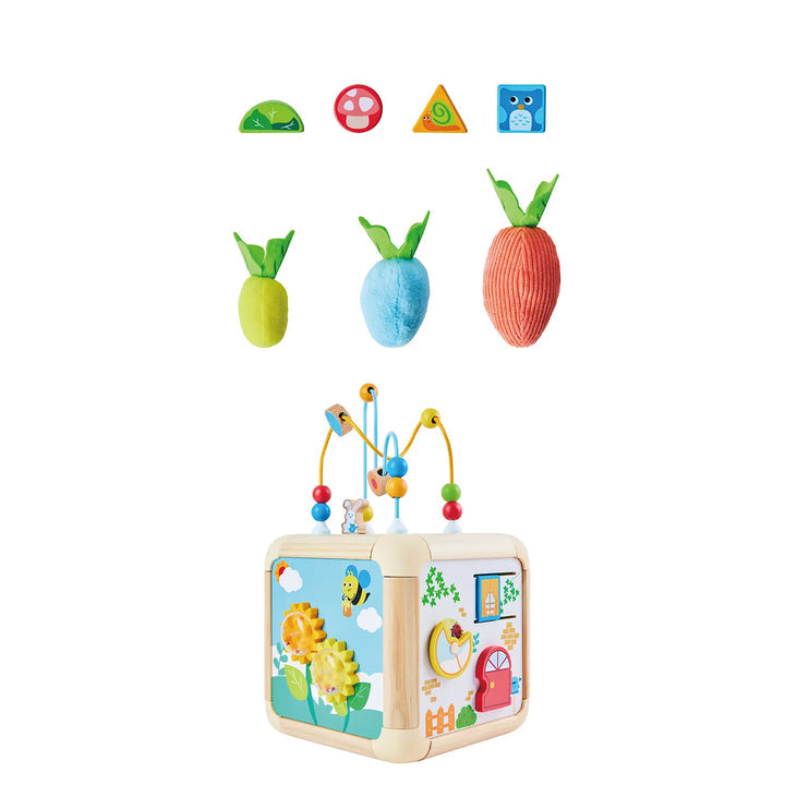 Hape Green Thumbs Wooden Activity Cube 6-in-1 Learning Toy with Bead Maze, Shape Sorter & Sensory Play for Toddlers